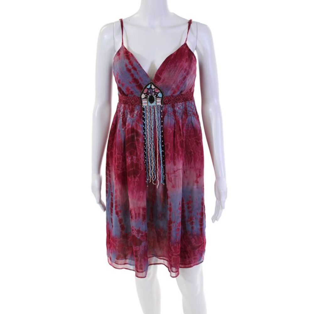 Plenty Womens Tie Dye Printed Beaded Detail Empire Waist Mini Dress Pink Size 8